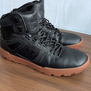 DC Mens Pure High-Top Water Resistant Black Leather Boot Skateboard Size 12